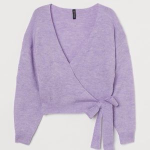 Knit Wrap-front Cardigan - Light Purple